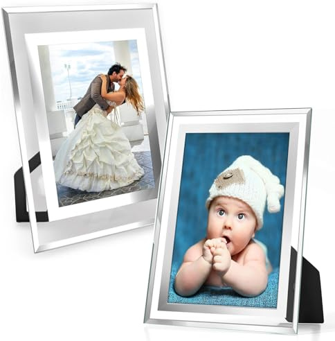 HSYTEK 2er Set Bilderrahmen 15x10 Glas Hochzeit Fotorahmen Silber,Glasfotorahmen Bilderrahmen für Bildformat 10 x 15 cm, Portraitrahmen für Schlafzimmer Büro und Wohnzimmer, Geschenk (transparent)