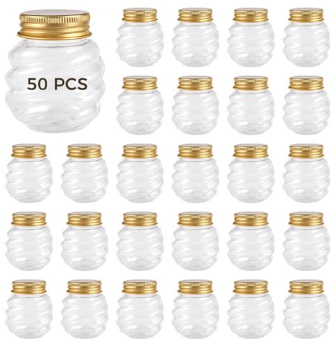 50 mini barattoli a nido d'ape, 56,7 g, in plastica con coperchio dorato, per bomboniere, artigianato e prodotti fatti in casa