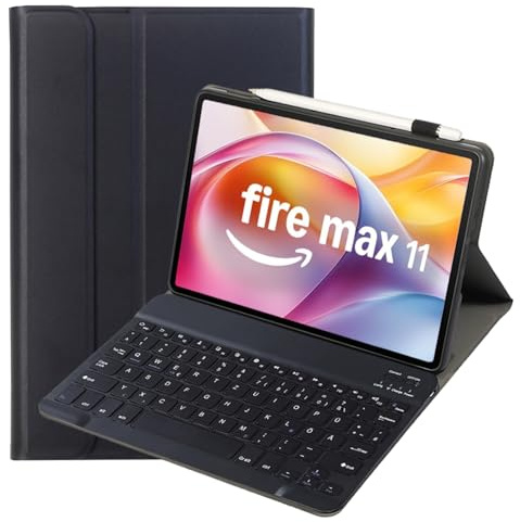 leleyo Hülle mit Tastatur für Amazon Fire Max 11 11 Schutzhülle mit Tastatur Deutsches QWERTZ Wireless Magnetische Abnehmbare für Fire Max 11 Tablet,Schwarz