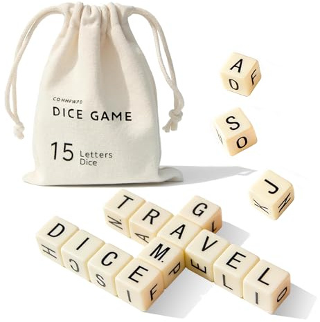 LIAFUNE Crossword Dice Game Full Alphabet, Word Game, 15 Letter Dice | Word Dice Game for Family Games, Travel & On-The-Go Fun, Educational Wordplay, Stocking Filler