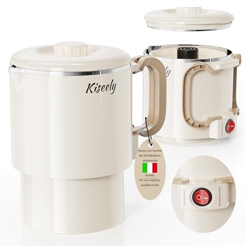 Bollitore elettrico pieghevole portatile da viaggio, bollitore da campeggio da 1litro con 2 velocità, bollitore d'acqua multifunzionale in acciaio inossidabile 304 da 600W per escursionismo (LE5)