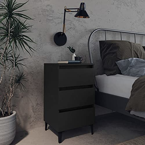 Teenpull Mesita de noche con patas de metal, color negro, 40 x 35 x 69 cm, estilo industrial, 3 cajones, construcción robusta, mesa auxiliar para dormitorio, salón