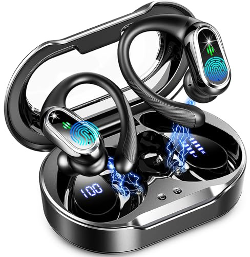 Wireless Earbuds, 50H Bluetooth 5.4 Earphones Sport with 4 ENC Noise Cancelling Mic, HiFi Stereo Deep Bass Bluetooth Headphones with Earhooks, IP7 Waterproof Wireless Headphones for Running/Gym Black