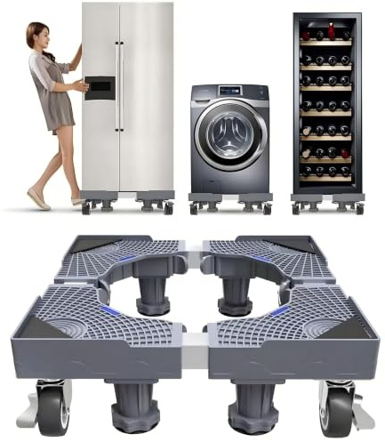 Ruiqas Support de Machine à Laver Réglable avec 4 Roulettes | Base Réglable en Hauteur pour Machine à Laver, Sèche-linge, Trottinette Stable en Acier Inoxydable et Plastique