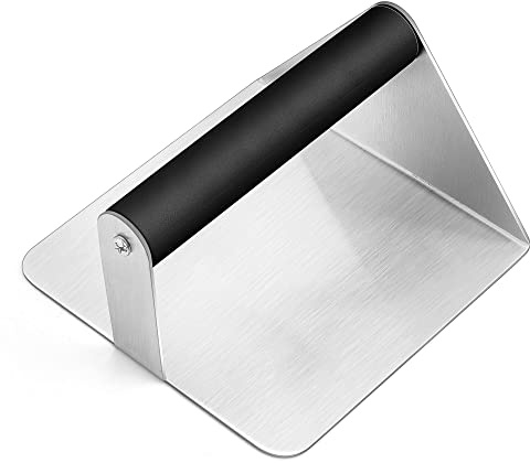 Herogo Stainless Steel Burger Press, 14 cm Square Burger Smasher with ABS Handle for Flat Top Grill, Barbecue, Squeeze Grease, Bacon, Sandwich, Food Grade & Dishwasher Safe
