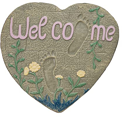 Relaxdays Garten Trittstein Herz, Gusseisen, Welcome Gartendeko, Trittplatte für Rasen & Beet, 33 x 32 cm, mehrfarbig