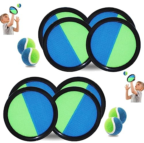 Klettballspiel für Kinder, Klettballspiel, Klettball Strandspielzeug, Klettballspiel Catch Ball Set, Kinder Spaß im Freien Spiel,mit 8 Schläger und 4 Bälle, für Party, Garten, Innen und Außen