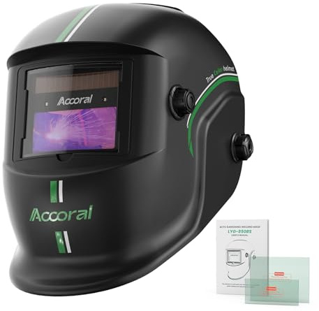 Accoral 1/1/1/1 Large Viewing Auto Darkening Welding Helmet True Color Solar Powered Weld Hood Wide Shade 4/9-13 for TIG MIG Arc LYG 850BS