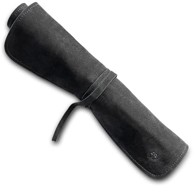 Angus Stoke Noah - Estuche para cuchillos de chef (piel, tamaño grande), Negro , Estilo mensajero de cuero con diseño profesional