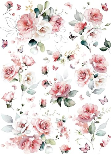 Carta di riso con rose rosa, 29 x 40cm (1pc) - per decoupage di poster per mobili da CRAFT KREATIVELY