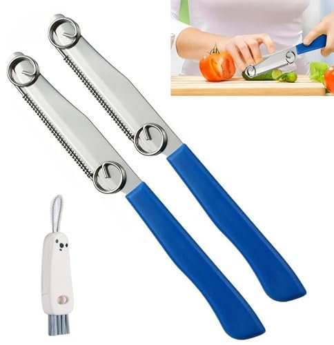 1 Pezzo Quick Slicing Knife,Coltello per Affettare Rapidamente,3 in 1 Multifunctional Fruit Peeling Knife with Removable Spring,Per Tagliare Le Verdure Facili da Pulire (Blu)