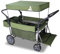 TOPWELL Bollerwagen faltbar, Handwagen mit Dach und Bremsen, Transportkarre Gerätewagen, klappbar, PU Vollreifen, bis 120 kg Tragkraft (Grün/Beige)
