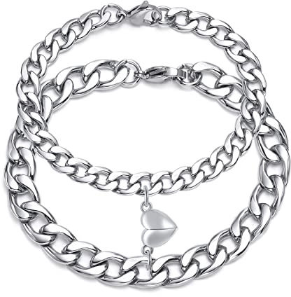 VNOX Bracelets Couple Amoureux: Bracelet en Commun Acier Inoxydable, Bracelet d'Amitié, Cadeau Mariage, Saint Valentin et Noël