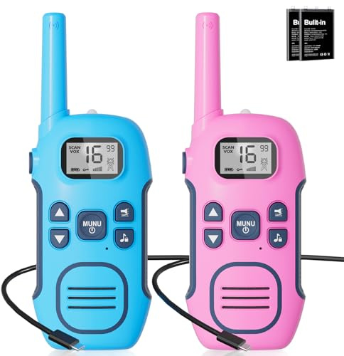 Walkie Talkie per Bambini Adulti, NXGKET Walky Talky Ricaricabile, 5 km Lungo Raggio Radio a 16 Canali con Batteria Agli ioni di Litio, Cavo USB-C, VOX per Campeggio e Escursionismo, Set da 2 Pezzi