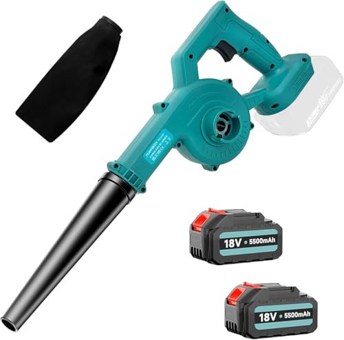 Laubbläser Akku 2X 3000mAh mit Ladegerät, Leicht Bürstenloser Laubbläser 18V, Max 305 km/h, Turboschalter, Abnehmbares Rohr zum Garten, Rasenpflege, Schneeräumung