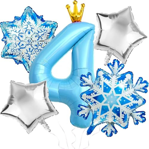 Globos de Aluminio de Copo de Nieve, Globos Copos de Nieve, Globo Numero 4 Cumpleaños, Globo Foil Copo de Nieves, Globoes de Nieves, Globoes Numero 4, Globoss Temáticos de Invierno