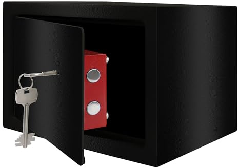 Froadp Safe Kassaskåp, möbelkassaskåp med dubbelbartlås, 2 x nycklar och fästskruvar, hemsafe väggsafe säkerhetsbox, kassaskåp för hem, hotell, värdesaker, svart (L – 31 x 20 x 20 cm)