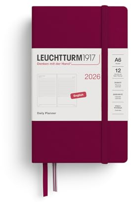 LEUCHTTURM1917 372779 dagkalender ficka (A6) 2026, port red, engelsk