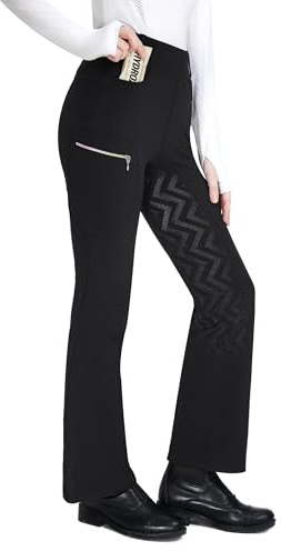 FitsT4 Sports Girls Fleece Horse Riding Pants Bootcut Winter Full Seat Riding Tights Kids Equestrian Breeches Pockets Black