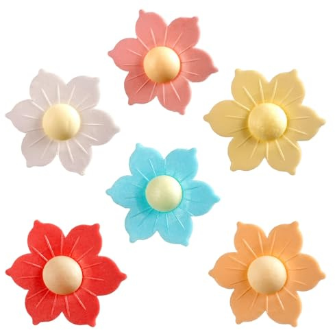 dekora - 100 decorazioni commestibili per torte – Fiori edibili in cialda 5 cm, 6 colori assortiti, Senza glutine e senza lattosio