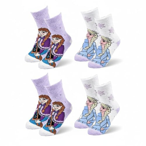 Pack de 4 pares de calcetines antideslizantes para niña – Disney Frozen Frozen Frozen | Suave y cálido | Algodón peluche | Licencia oficial Disney | Tallas 23/26, 27/30, 31/35, 1347X4ABS, 27-30
