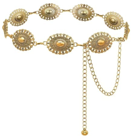 SIXDUTON western metall midjebälte för kvinnor, kedjebälte justerbara spännen västerländsk cowgirl midjebälte lämplig för kläder, jeans, tröja, country konsert outfit, Guld, En Storlek