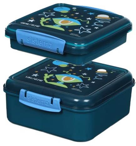 Sistema Expressions Bambini Set di Bento Porta Pranzo | Bento Cube (1,25L) & Scatola Sandwich (450ml) | Alien Laguna