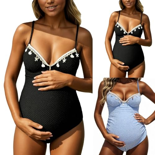 Genérico Bañador NatacióN Embarazada Traje de baño de Maternidad con Tirantes Ajustables, diseño sin Espalda para el, Ropa Playa (Black, L)