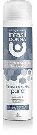 Infasil Donna Puro, Deodorante Donna in Spray per Pelli Sensibili, Senza Sali di Alluminio e Senza Alcol, Nichel Tested, Efficacia fino a 24H, 150 ml.
