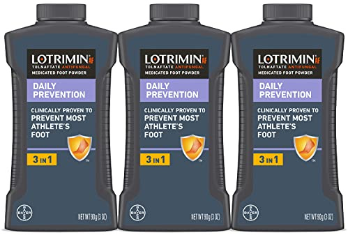 Lotrimin AF Athlete's Foot Daily Prevention Medicated Foot Powder, Tolnaftate Antifungal, Clinically Proven Prevention of Most Athlete's Foot, 3 Ounce (90 Grams) Bottle (Pack of 3)