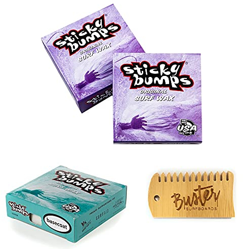 STICKY BUMPS Original Surfboard Wax Set - 2X Surf Grip Wachs 1x Base Coat 1x Waxkamm Temperaturen Cold Cool Warm Tropical (Cold)