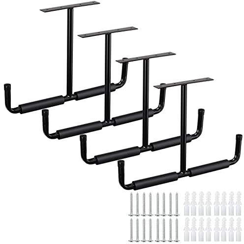 HOME COMPOSER Garage Schwerlasthaken Gummiert Deckenmontag, 4er Set Autoreifen Deckenhaken Schwarz Stahl Doppelt Spitze, 20cm Deckenhalterung für Leiter und Sportgeräte wie Ski, Surfboard, Angelrute