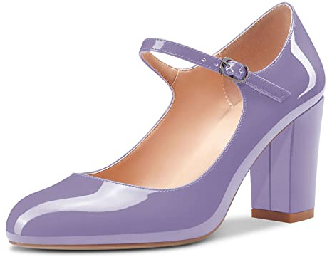 Castamere Femmes Mi Bloc Chunky Talon Heel Rond Bout Escarpins Mary Jane Lanières Cheville Bureau Party Dress Chaussures 8.5 CM Heels Violet 1 36 EU