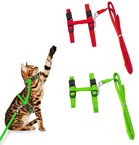 Verstellbares Katzengeschirr mit Leine - Weich gepolstertes Brustgeschirr für Hunde & Katzen - Anti Zieh Geschirr - 2 Stück