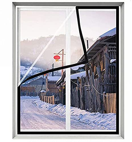 Kit Aislamiento Ventanas, Balcón Sellado Lona Vidrio Blando, Película Transparente, Reutilizable Envoltura Ventanas para Invierno Mantener El Frío Fuera105x145cm(41.3x57in) Negro