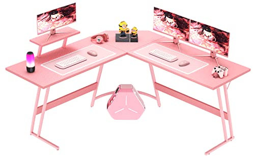 Homall Pink L Shaped Gaming Desk Computer Corner PC Desk Table with Large Monitor Stand for Home Office Studying Writing Workstation, Gift for Girls and Women (Pink, 57 Inch)