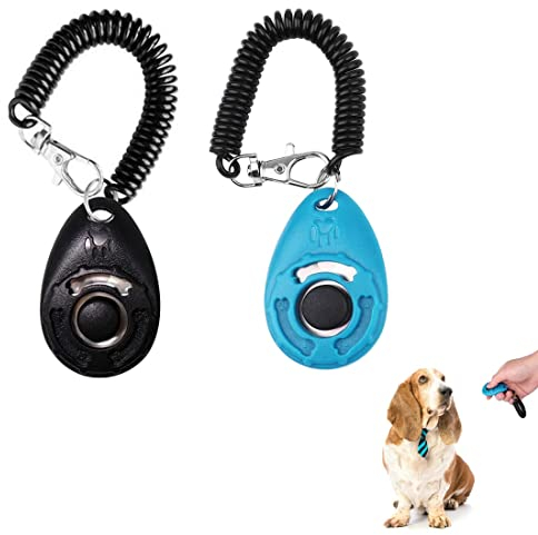 LICHUAN 2 Stück Hundetraining Clickers, Training Tools Set, Clicker Hundepfeife, mit Armband, für Pet Training Professional, für Training Hunde, Katzen, Vögel, Pferde (schwarz,hellblau)