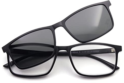 Corpo-otto Occhiali da Lettura Clip On Nero-Lenti Grigie +1,50