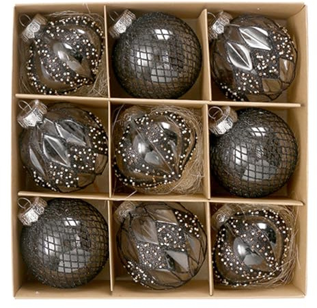 Weihnachtskugeln, Champagner Weihnachtskugeln 9Pcs 8cm Weihnachtskugel Bunte Kugel Geschenk Baum Dekoration Anhänger für Weihnachtsbaum Urlaub Girlande Dekor Ornamente (Schwarz)