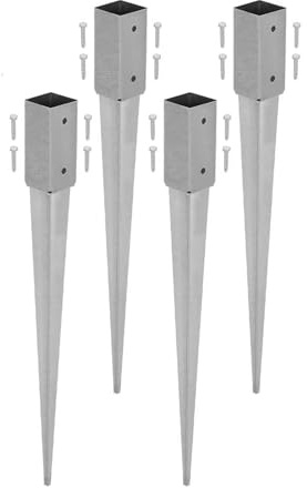 KOTARBAU® 4 stycken Stolpspjut - Stål - 75 cm - Silver - Jordankare för Stolpe - 61 x 61 mm - Stolphållare - för Staket Och Paviljong - Galvaniserad - Robust Konstruktion