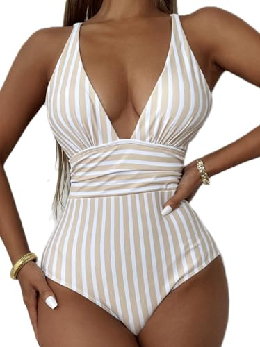 Traje de Baño de Una Pieza Mujer Control de Barriga Fruncido Bañador Halter Cuello en V Push Up Traje de baño de una Pieza Verano V Ropa de Sin Espalda bañador Monokini