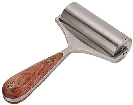 Rullo da pressa in pelle Baxnore, rullo per bordo per pressione in pelle con manico in legno, rullo a pressione manuale, rullo di pressione in acciaio inossidabile per