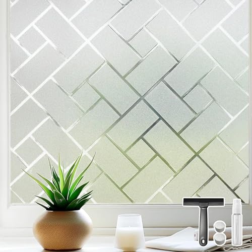 Qualsen Window Film Privacy Film for Glass Windows, Frosted Window Films Anti UV Frosted Glass Film for Windows Non adhesive Static Cling Decoration for Bathroom Home Office (White,75x200cm)