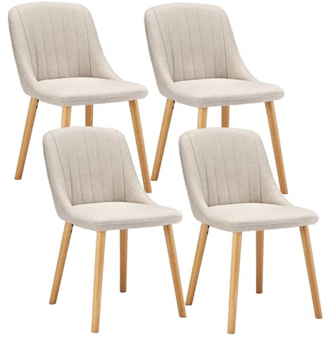 Goeurvant Dining Chairs Set of 4 Polyester Chairs for Living Room with Wood Legs Upholstered Kitchen Chair, Beige