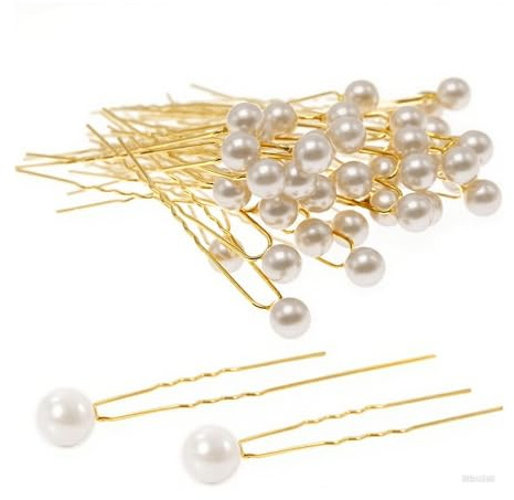 30 Pcs Pearl Hair Pins, Gold U-Shaped Bobby Clips, Wedding Hairpiece | Boho vintage white pearl jewelry, elegant bridal accessories for brides, bridesmaids, women, formal party styling
