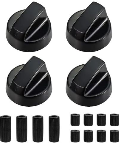 4 PCS Universal Oven Knobs, Universal Hob Knobs Black Control Switch for All Makes of Oven, Cooker, Hob, 41mm Plastic, Includes 3 Shaft Adapters, Replacement for Gas BBQ Toaster Microwave Air Fryer