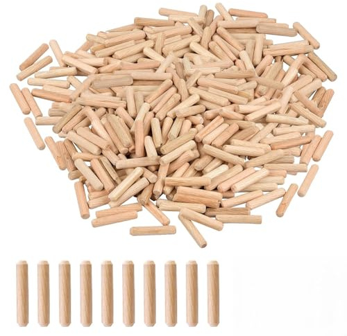 300 Pcs Wooden Dowel 6mm x 30mm Pins, Fluted Wood Dowels for Furniture, M6 Hardwood Twill Fluted Dowel Pins for Woodwork, Furniture Carpentry Craft DIY, Non-Toxic Natural Wood, Strong & Durable