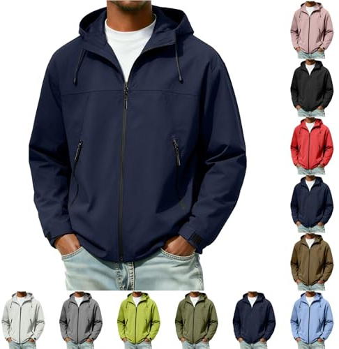DUHGBNE Giacca Primaverile Uomo Giubbino Primaverile Uomo Giubbotto Leggero Lunga Maniche con Zip Giacca Sportiva e Tasche Cappuccio Antivento Sportiva Giacche