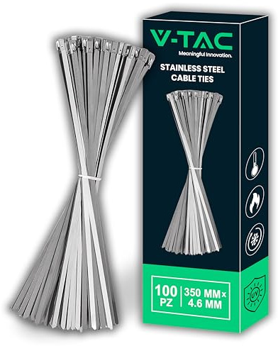 V-TAC Fascette in Acciao Inox per Cavi - [ MOLTO LUNGHE: 35 CM ] - Confezione 100 PEZZI - Larghezza 4.6 mm - Stringicavo per Cablaggio Multiuso - Fermacavi Elettricista, Meccanico, Tubi in Ferro