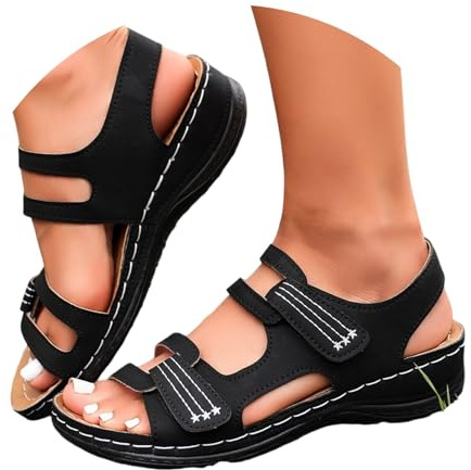 Nuoke Sandales femme grande taille 2026 à bout ouvert, chaussures d’été décontractées style romain avec brides à scratch, semelle épaisse, faciles à enfiler pour extérieur